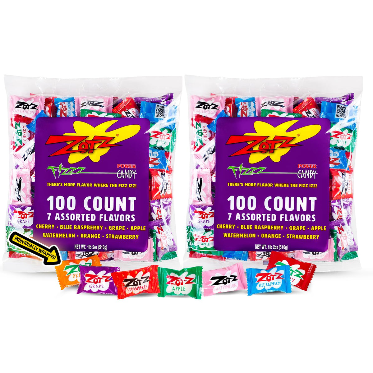 Zotz bulk bag front view showing packaging and flavor list for event convenience