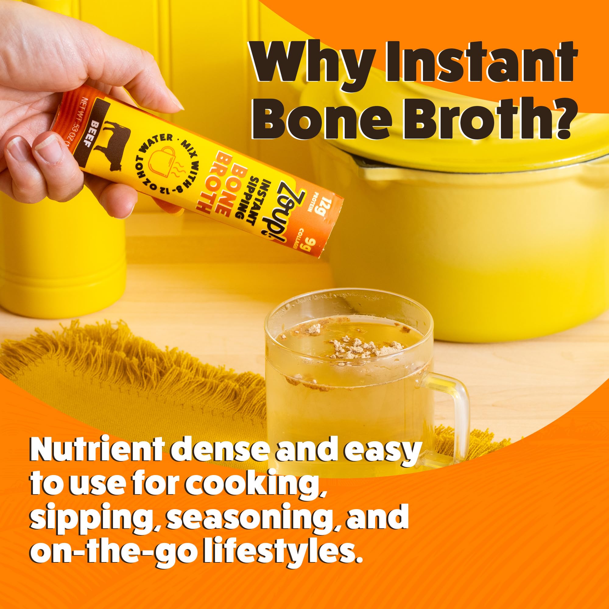 Zoup! beef broth on a breakfast table showing versatile use and comforting flavor benefit
