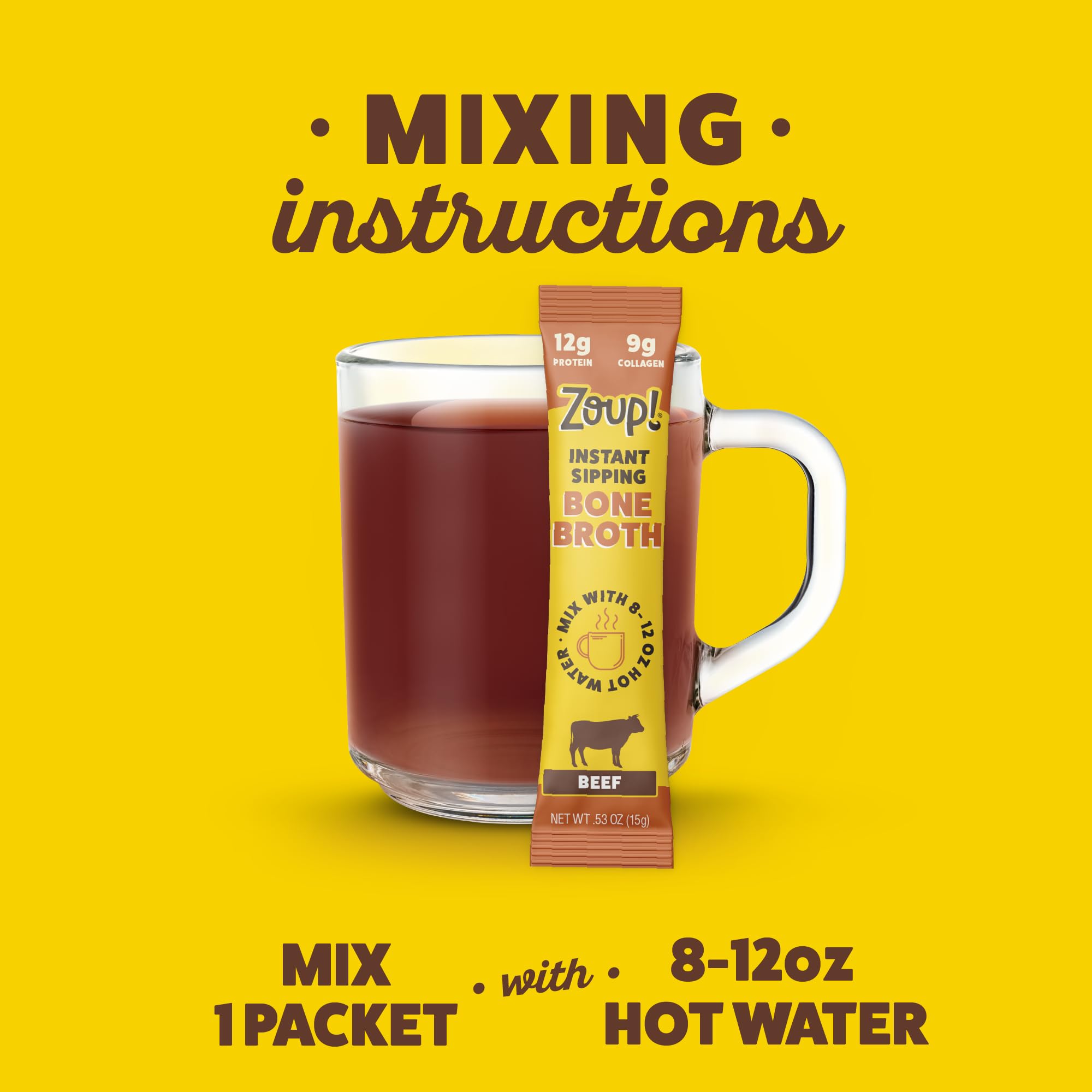 Zoup! beef serving with measuring kettle and water illustrating simple preparation benefit