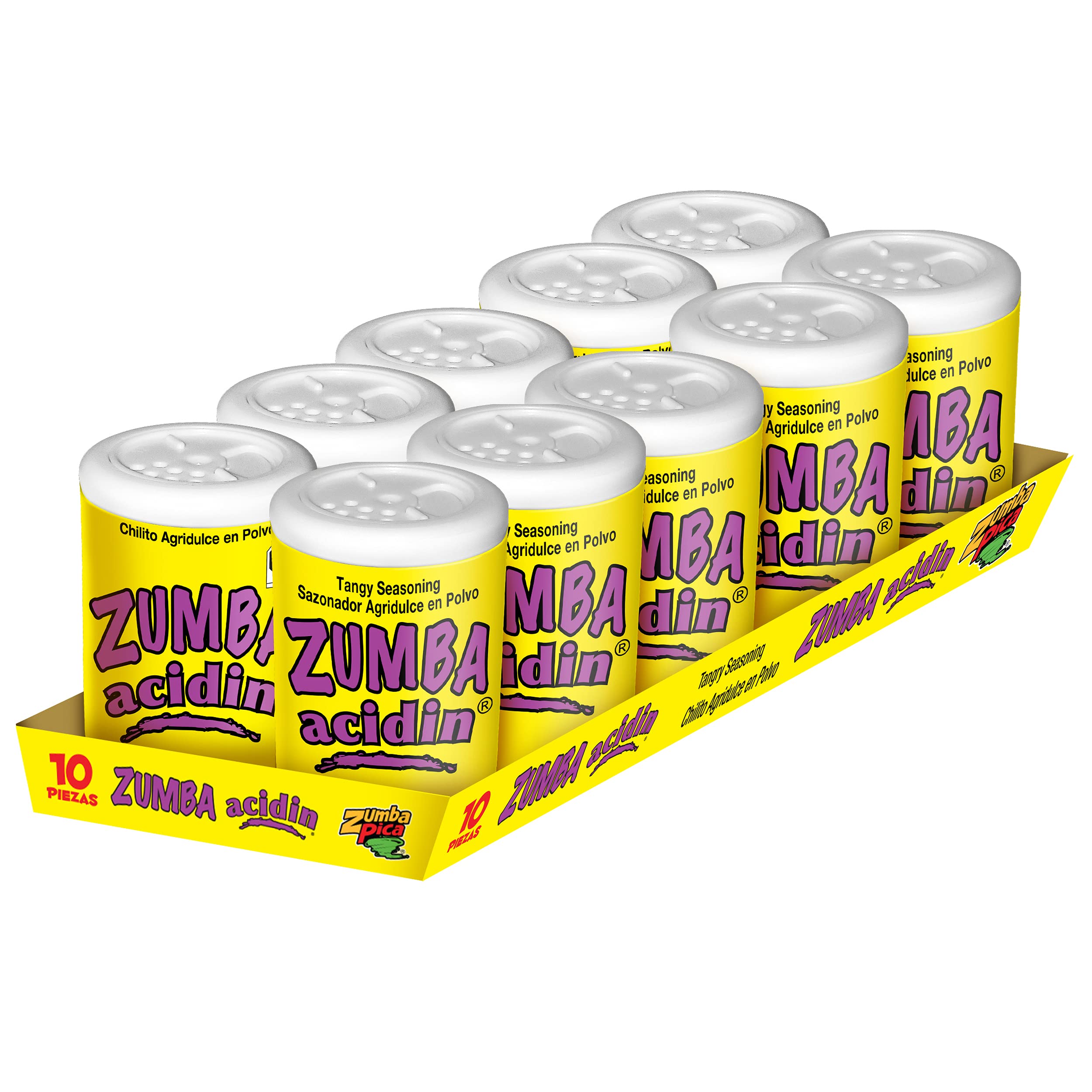 Zumba Pica front packaging showing ten labeled bottles and vibrant colors for party-ready flavor