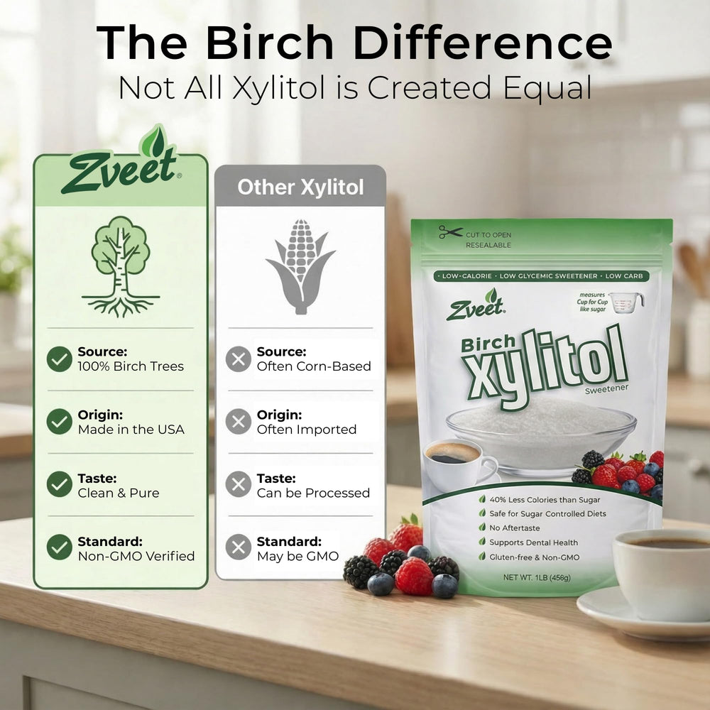 Zveet product label close view showing non-GMO, kosher and made in USA claims