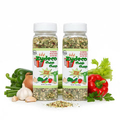 Zydeco Chop Chop front packaging showing two 10 oz shakers and labels for convenience